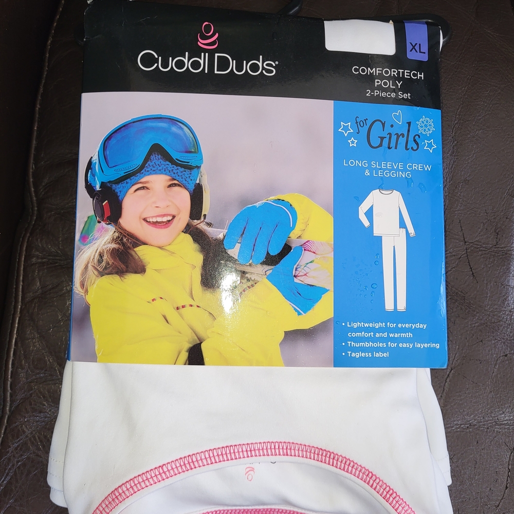 Cuddl Duds Girls XL Pink and White Comfortech Base Layer Set